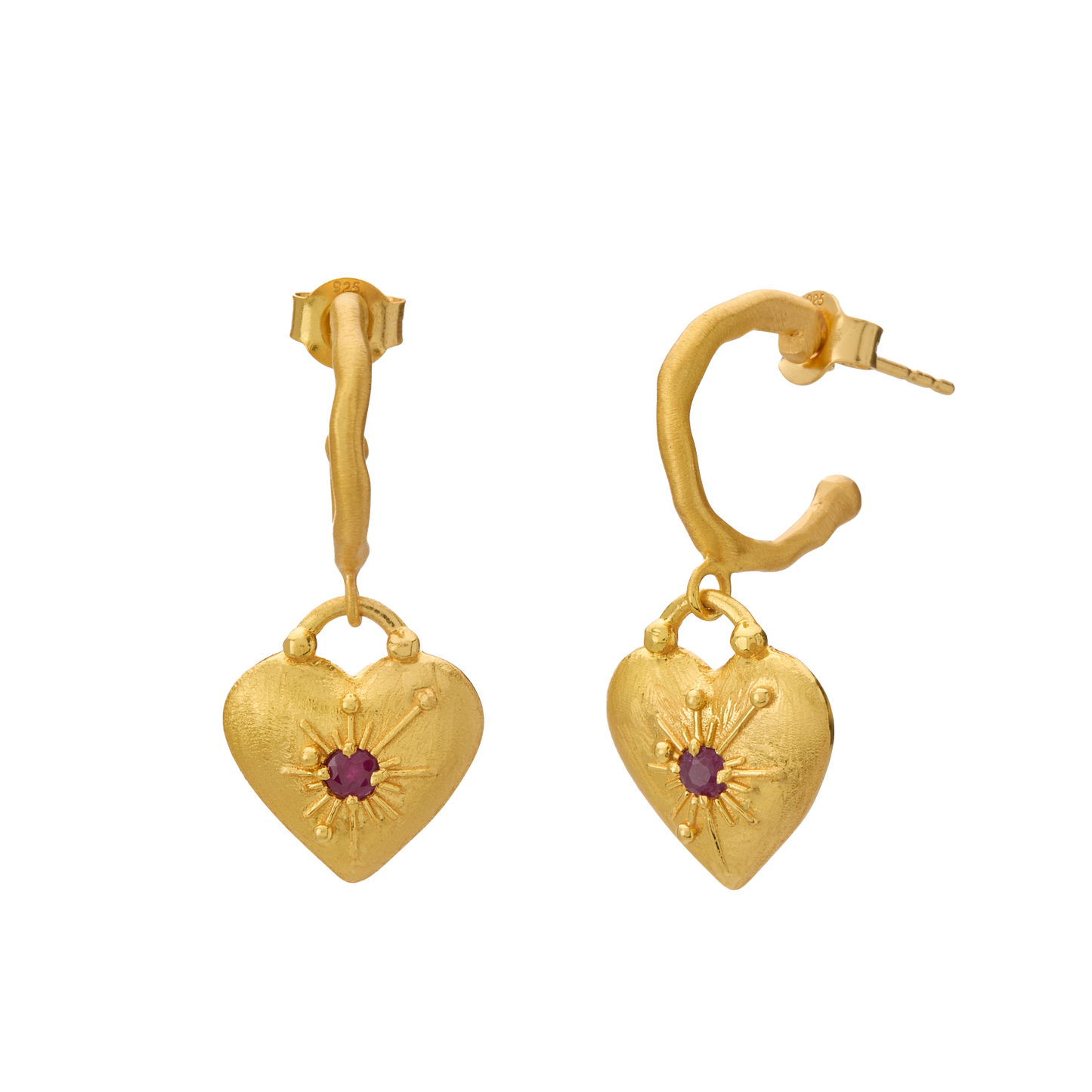 Murkani Love You Large Heart Hoop - 18k Gold Plated with Ruby