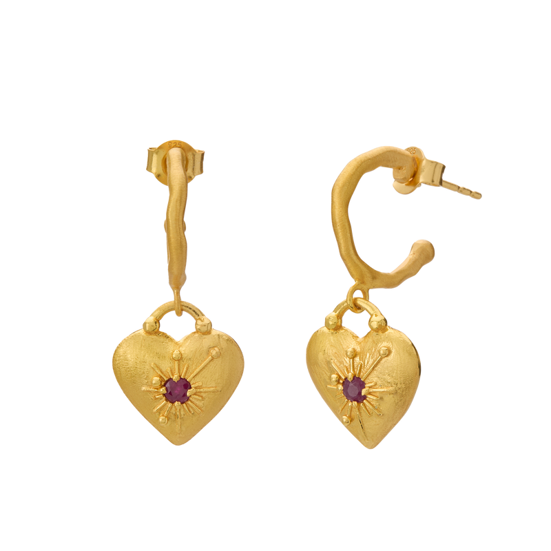 Murkani Love You Large Heart Hoop - 18k Gold Plated with Ruby