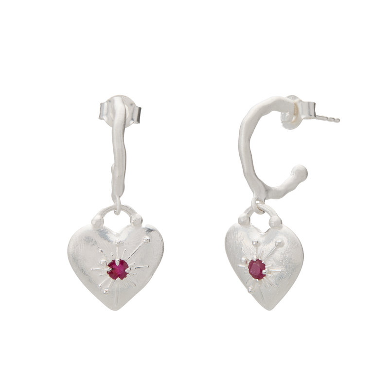 Murkani Love You Large Heart Hoop -Sterling Silver w Ruby