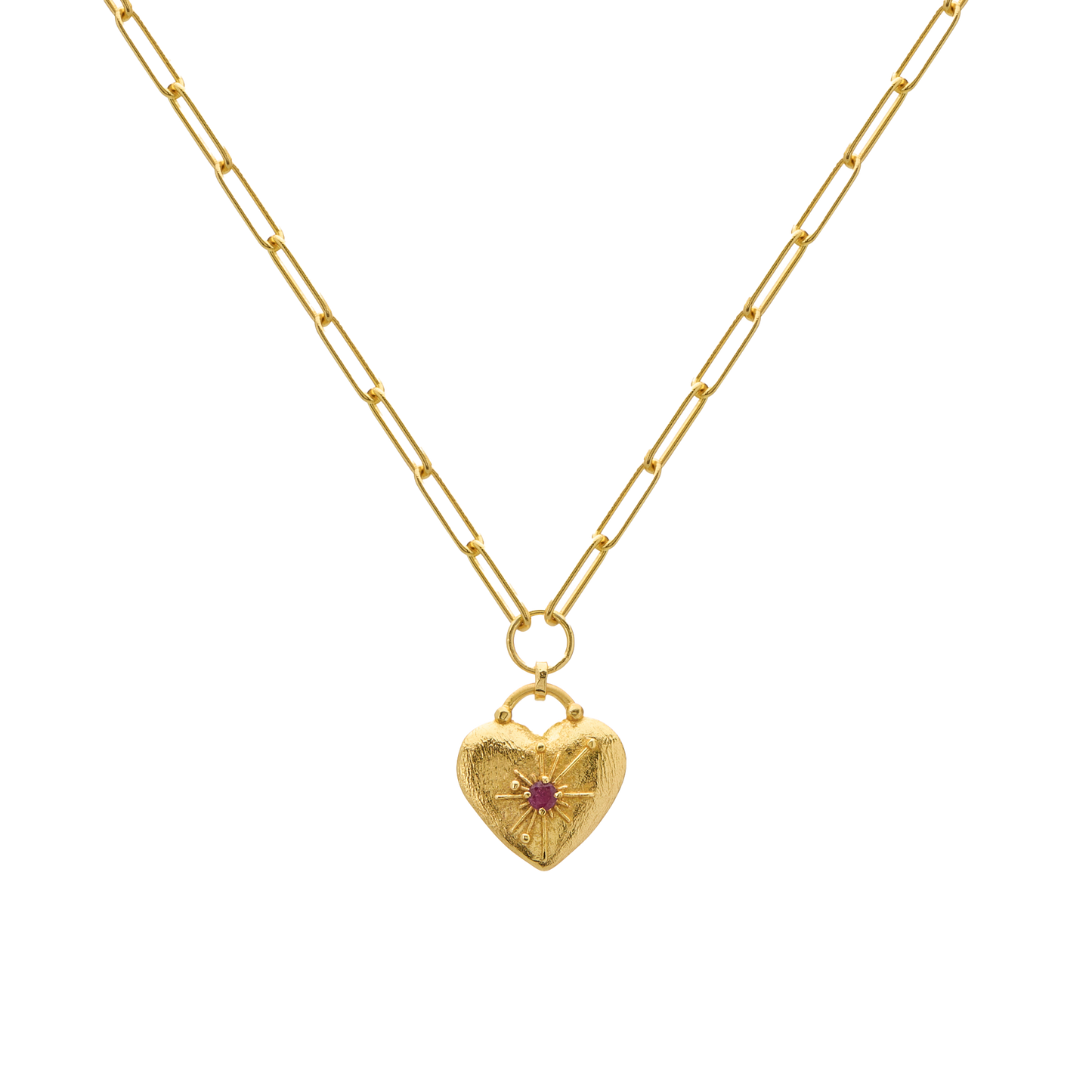 Murkani Love You Large Heart Necklace - 18k Gold Pated w Ruby