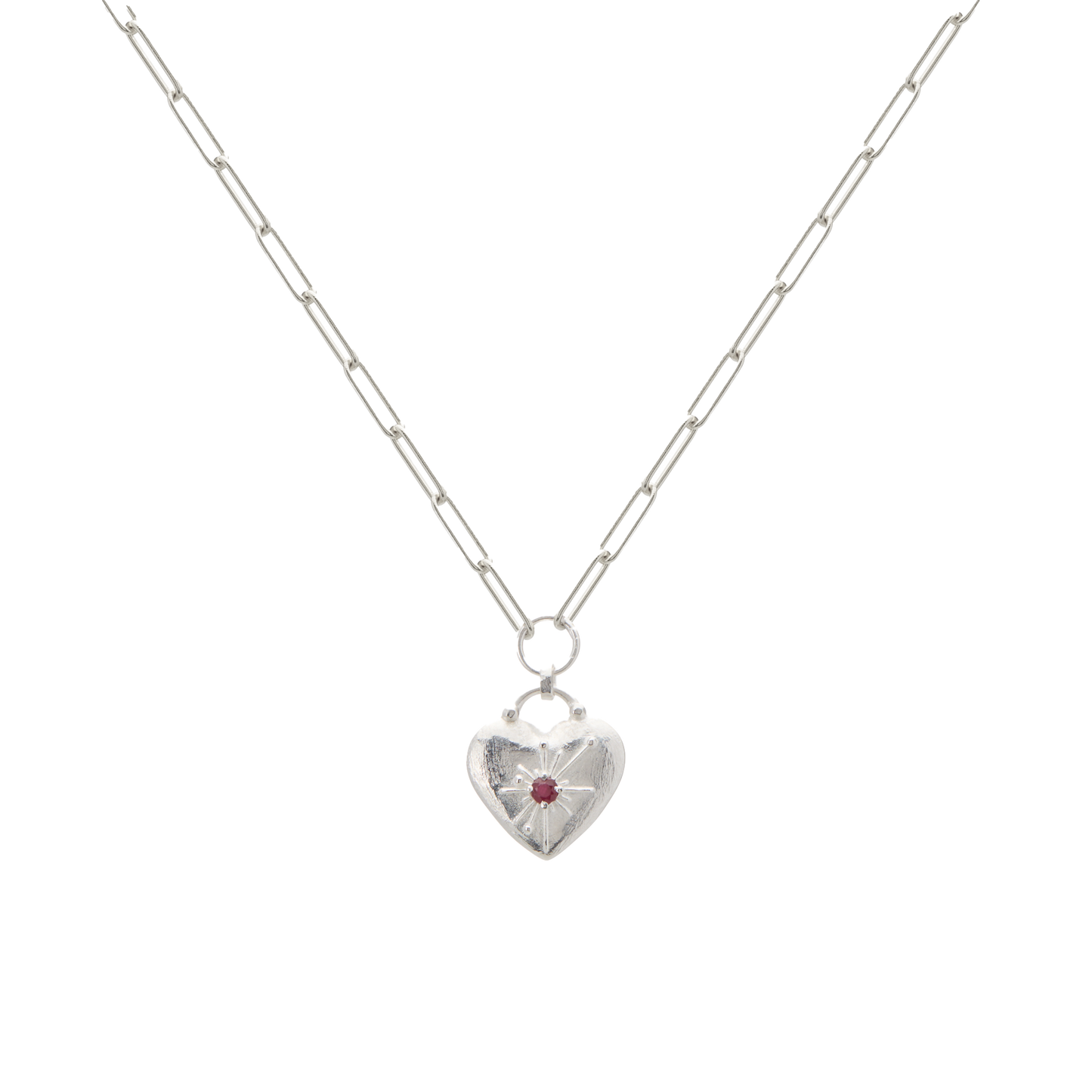 Murkani Love You Large Heart Necklace - Sterling Silver w Ruby
