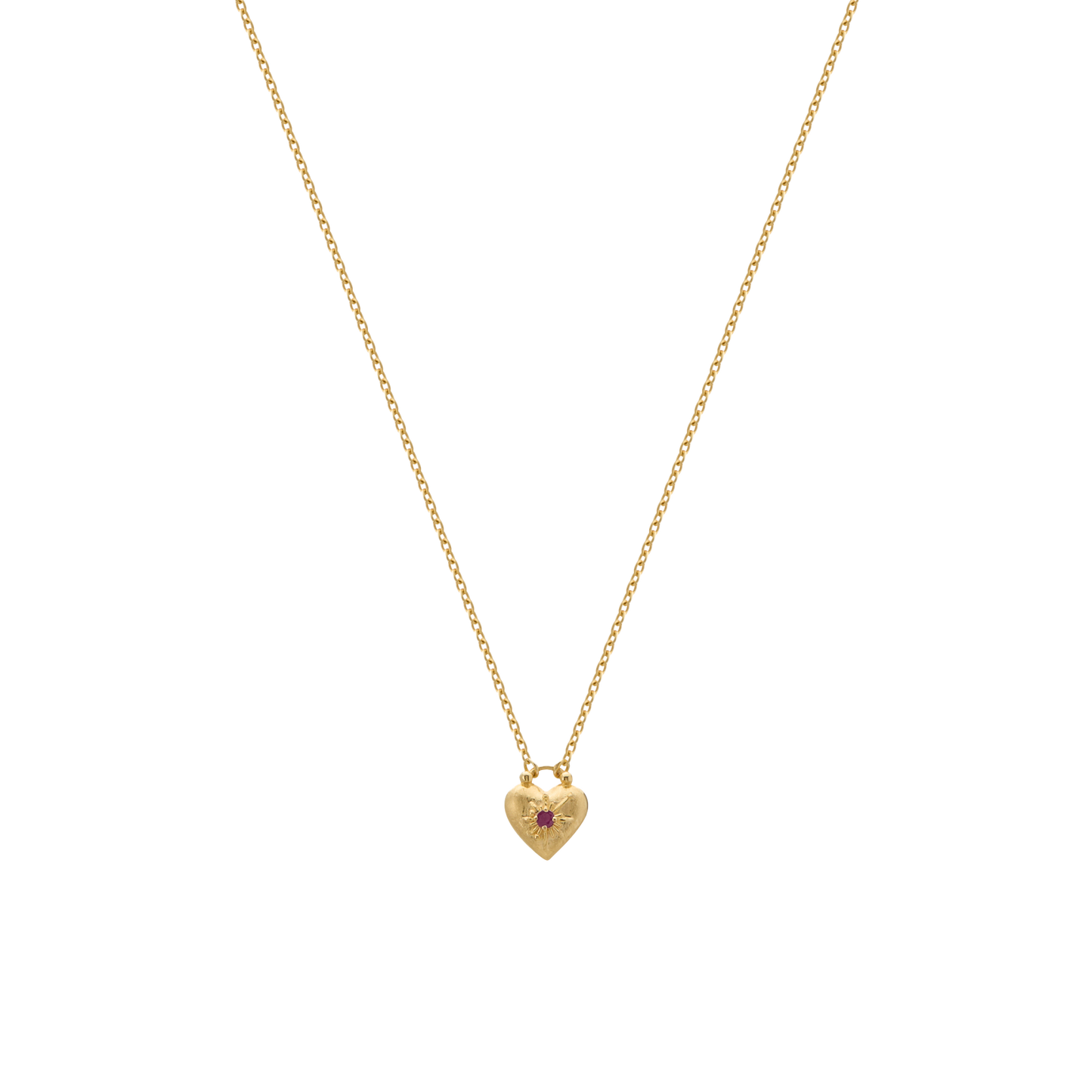 Murkani Love You Small Heart Necklace - 18k Gold Plated w Ruby