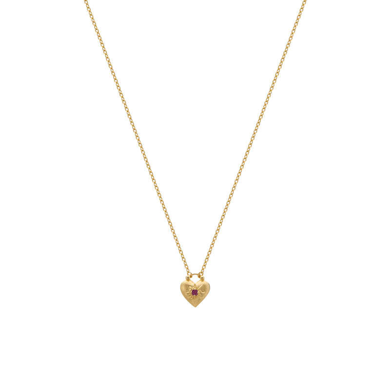 Murkani Love You Small Heart Necklace - 18k Gold Plated w Ruby