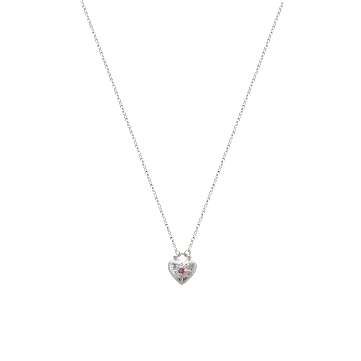 Murkani Love You Small Heart Necklace - Sterling Silver w Ruby