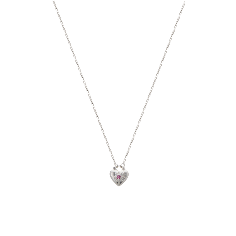 Murkani Love You Small Heart Necklace - Sterling Silver w Ruby