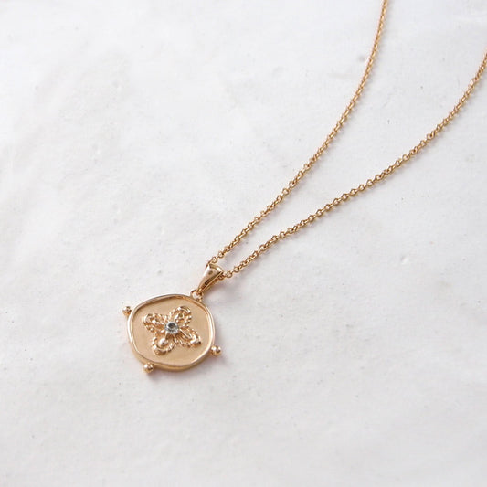 Murkani Sahara Medallion Necklace 18kt old Plate w White Topaz
