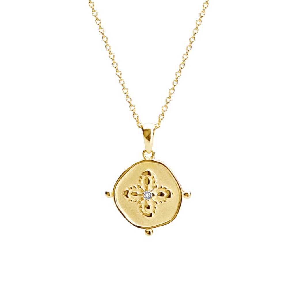 Murkani Sahara Medallion Necklace 18kt old Plate w White Topaz