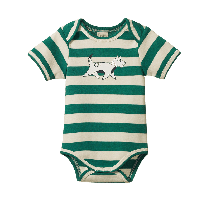 Nature Baby Short Sleeve Bodysuit Dog Walk Peppermint Print