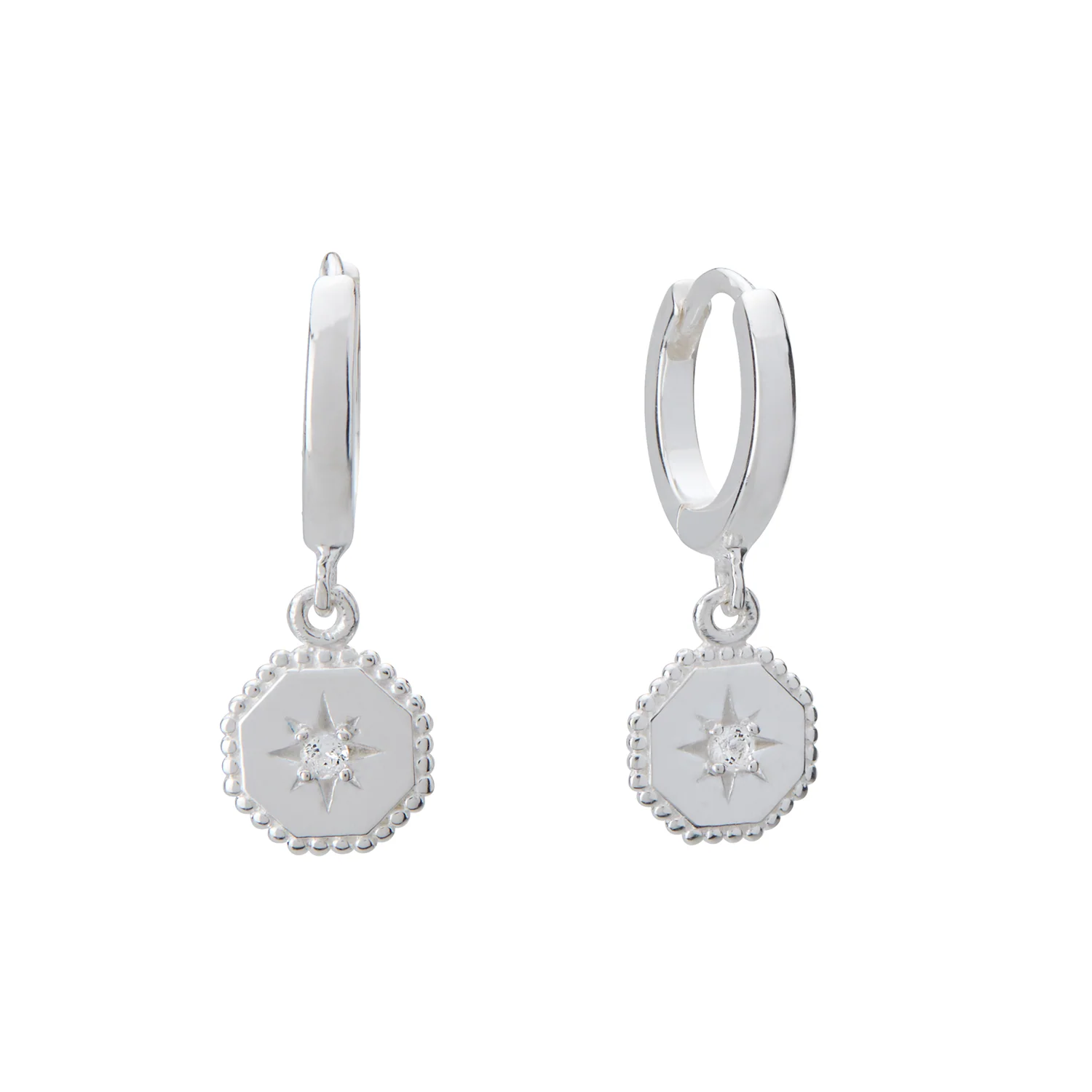 Murkani Octagonal Drop Huggies in Sterling Silver