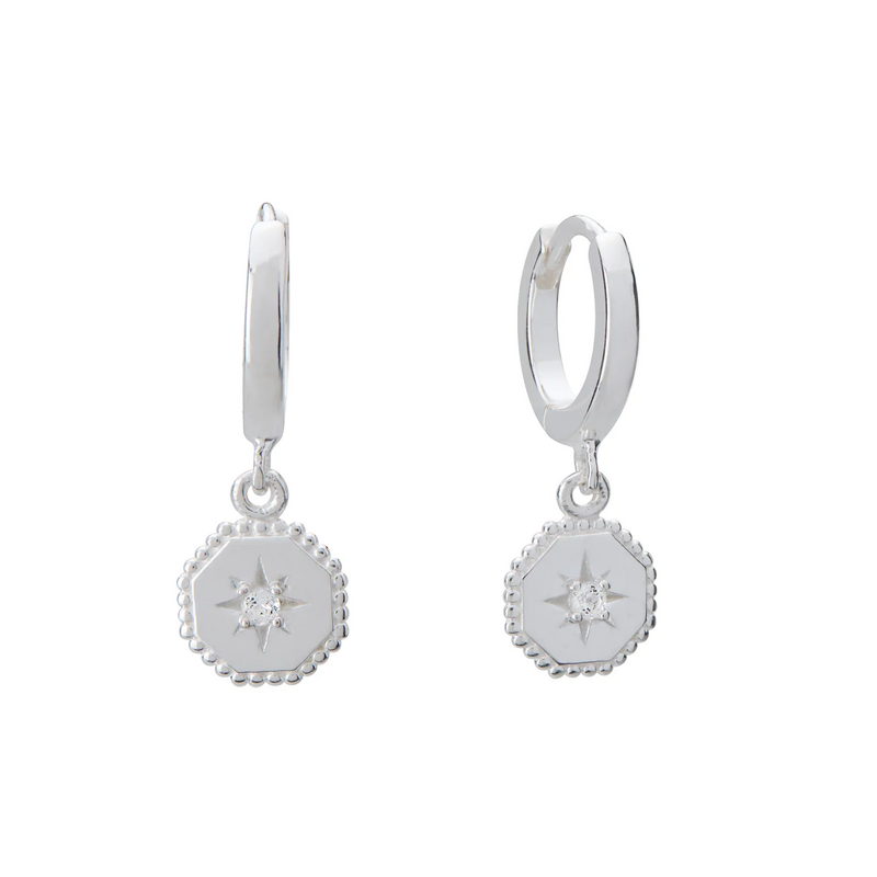 Murkani Octagonal Drop Huggies in Sterling Silver