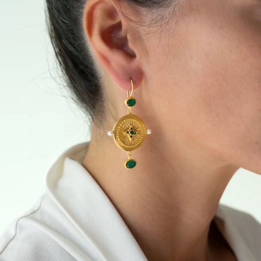 Rubyteva Haveli Earrings w Green Zircon & Aventurine