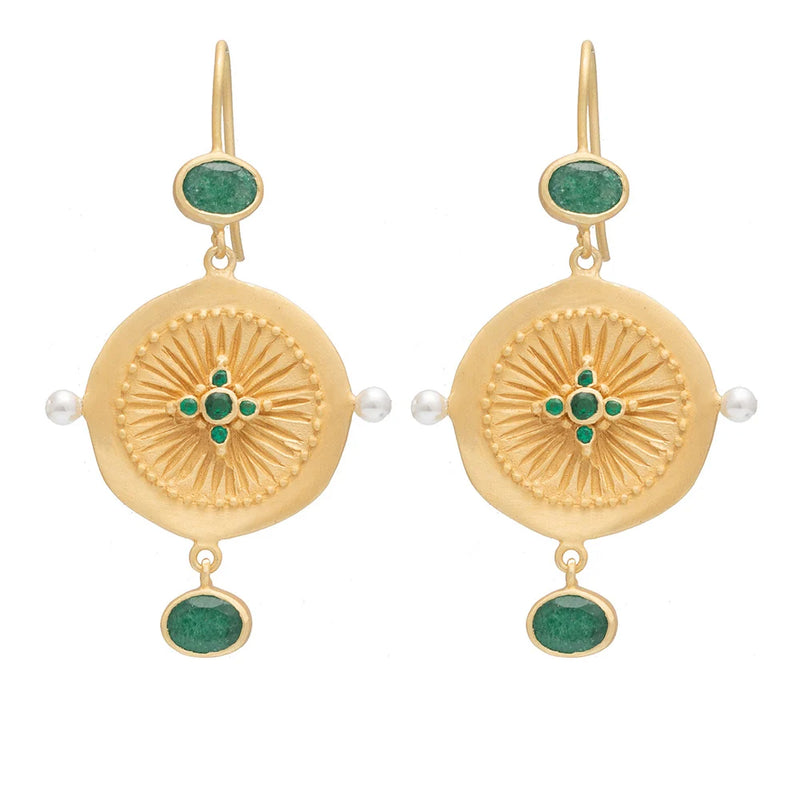 Rubyteva Haveli Earrings w Green Zircon & Aventurine
