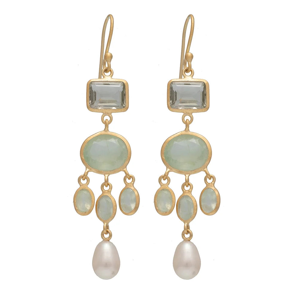 Rubyteva Purani Earrings w Amethyst, Prehnite & Pearl