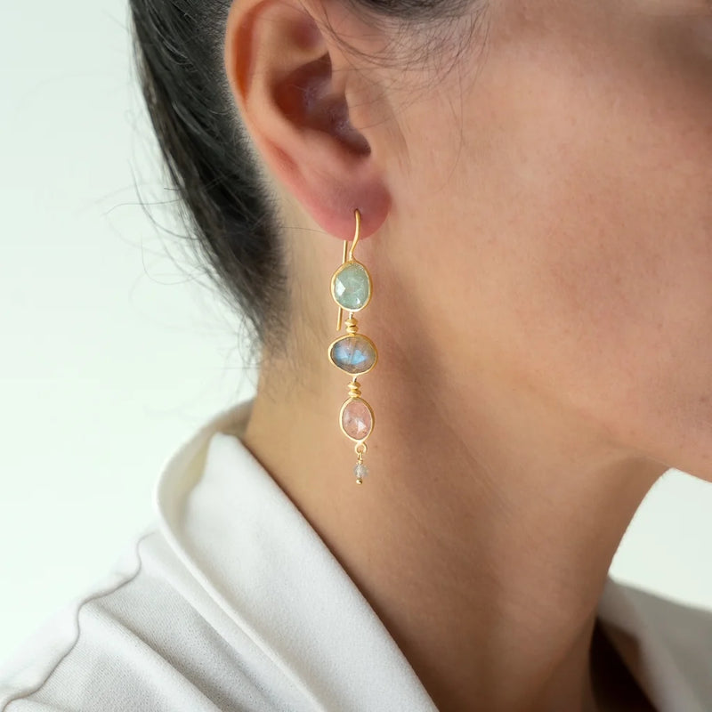 Rubyteva Yves Earring w Aquamarine, Labradorite & Tormaline