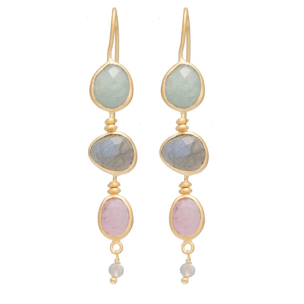 Rubyteva Yves Earring w Aquamarine, Labradorite & Tormaline