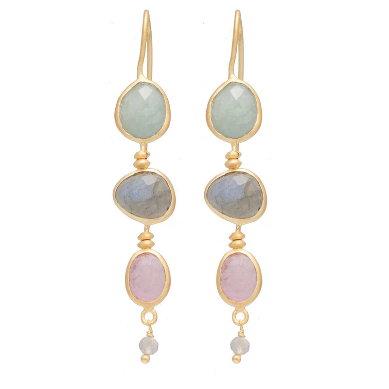 Rubyteva Yves Earring w Aquamarine, Labradorite & Tormaline