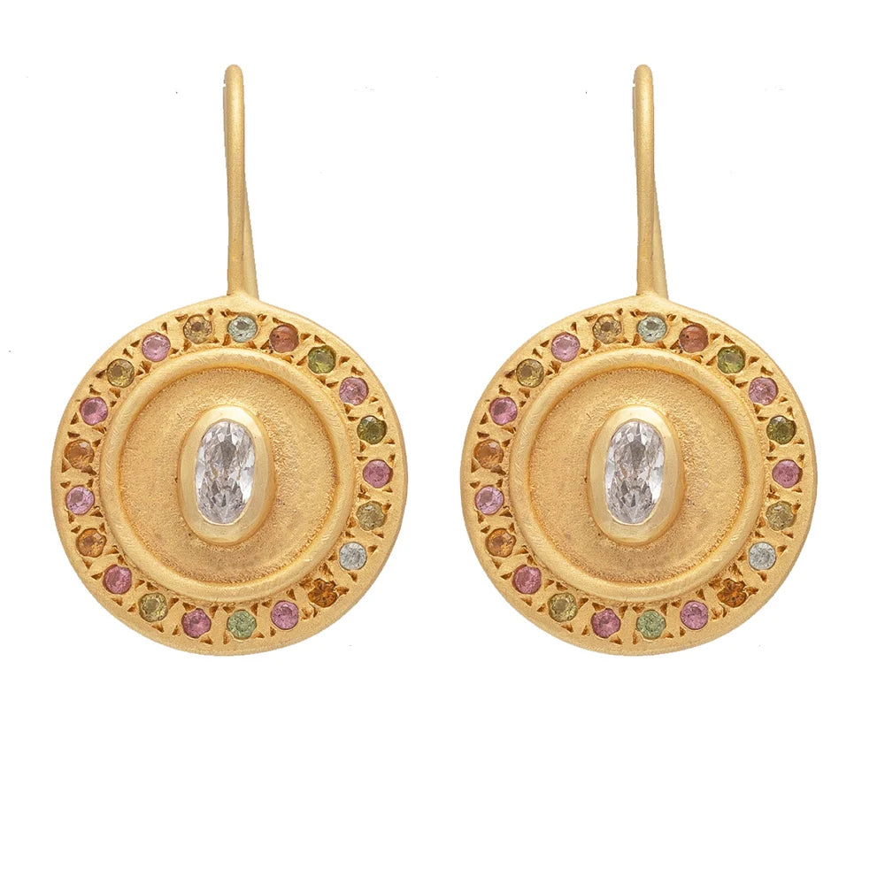 Rubyteva Mandala Earrings w Cubic Zirconia & Multi Tormaline