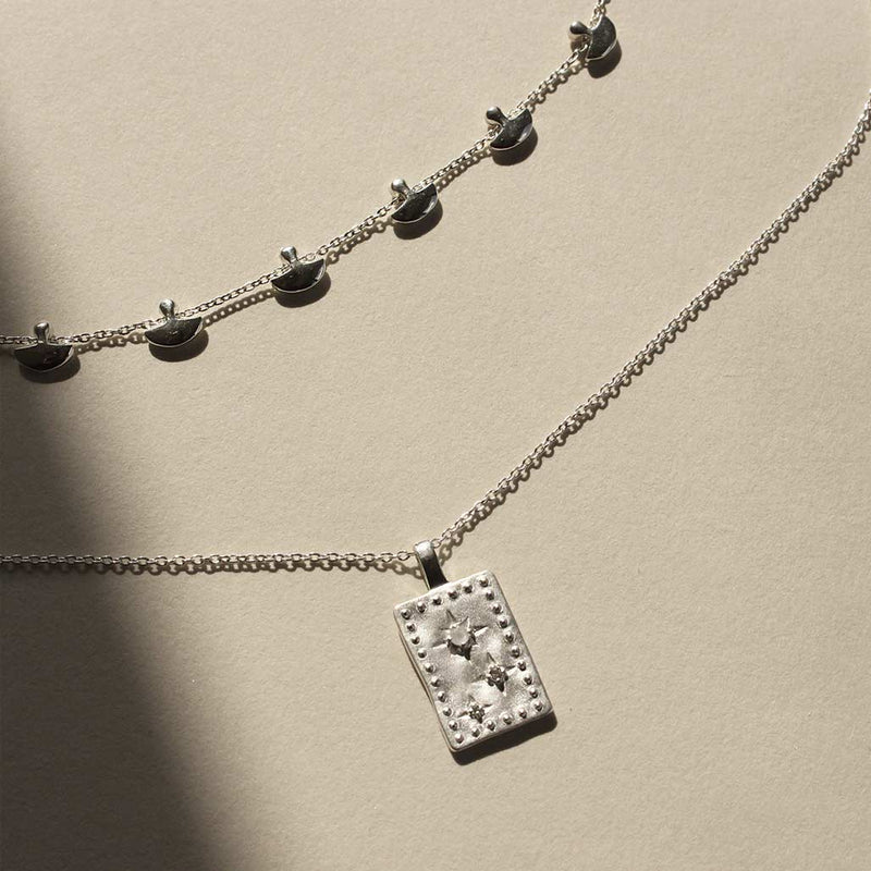 Murkani Rectangle Necklace Sterling Silver w White Topaz