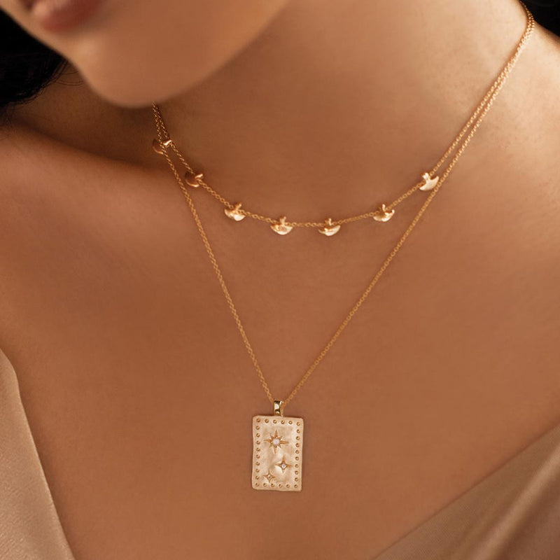 Murkani Rectangle Necklace 18kt Gold Plate White Topaz