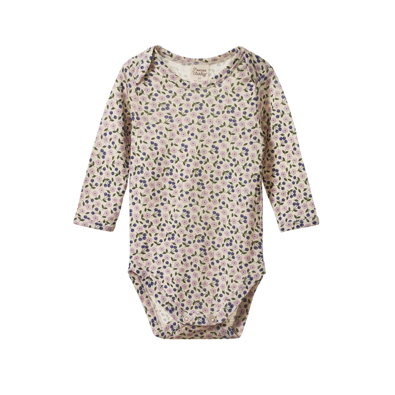 Nature Baby Merino Long Sleeve Bodysuit - Briarwood Lilac Print