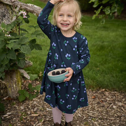 Nature Baby Long Sleee Twirl Dress - Winter Berry Navy Print