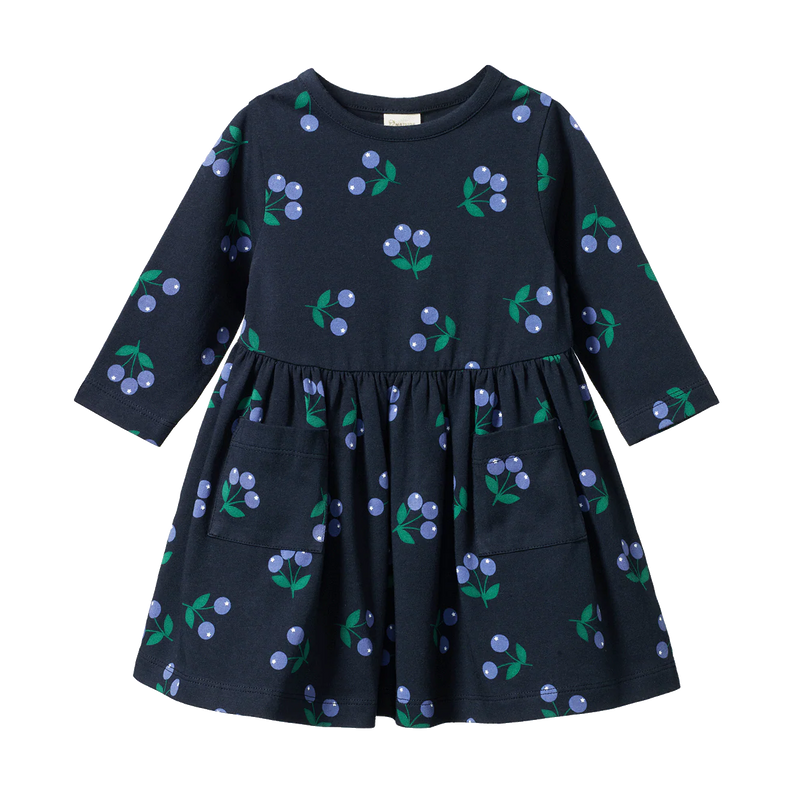 Nature Baby Long Sleee Twirl Dress - Winter Berry Navy Print