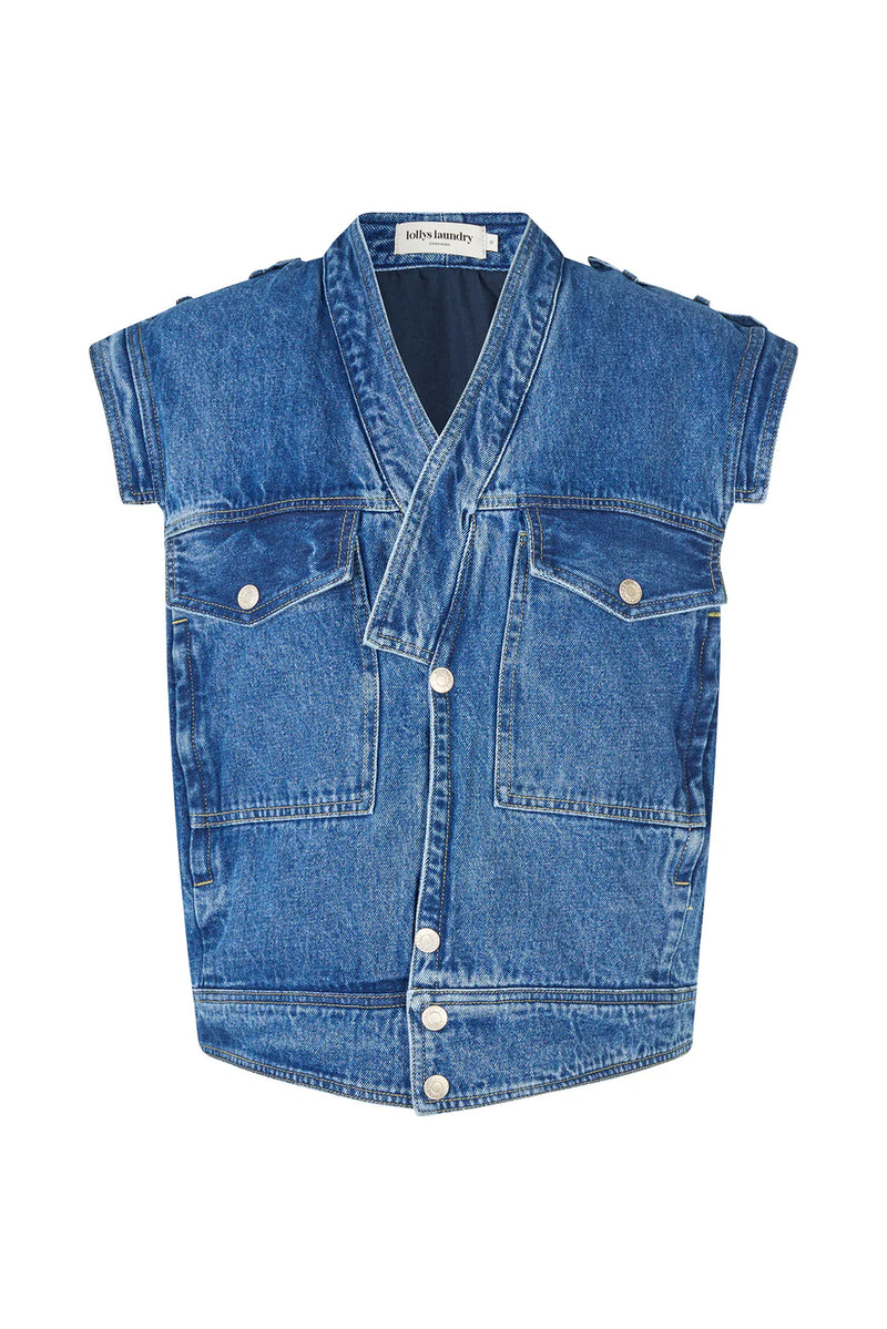 Lollys Laundry Sam Vest - Blue Denim