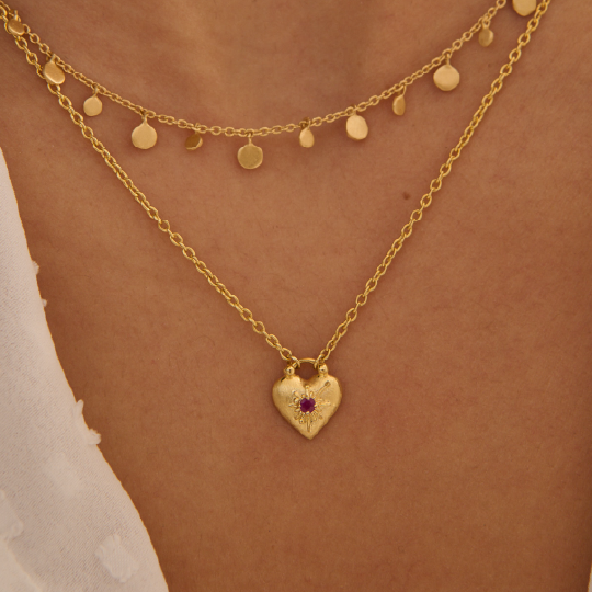 Murkani Love You Small Heart Necklace - 18k Gold Plated w Ruby
