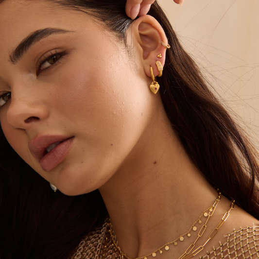 Murkani Love You Small Heart Huggies - 18k Gold Plated w Ruby