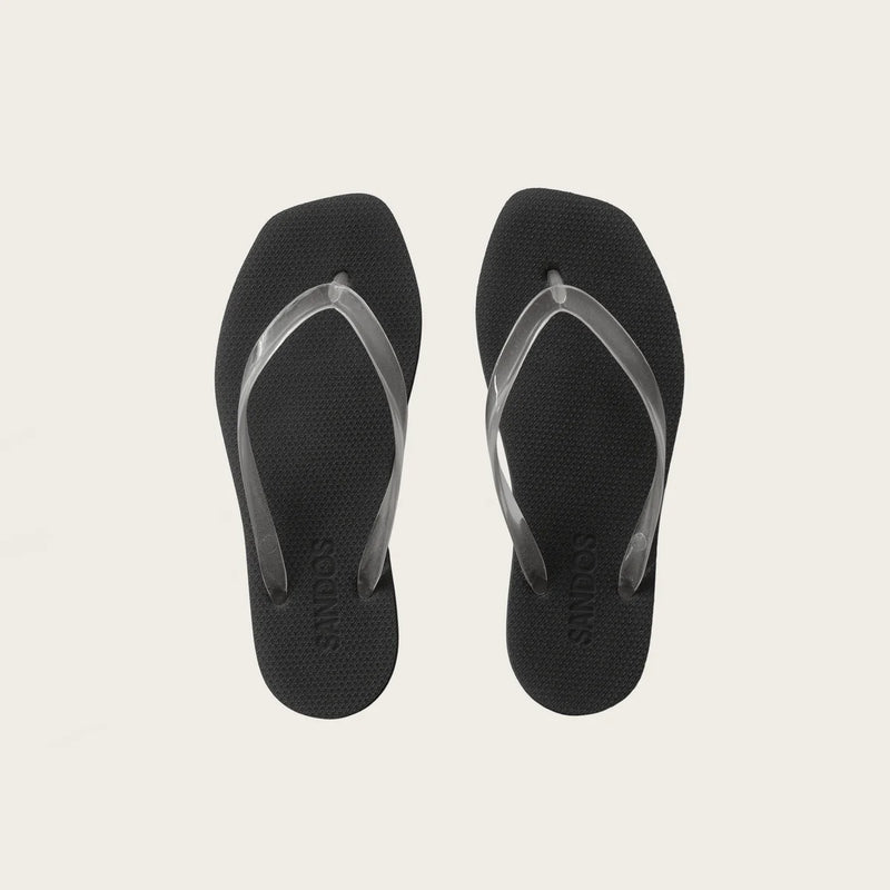 Sandos Square Flip Flops - Clear/Black