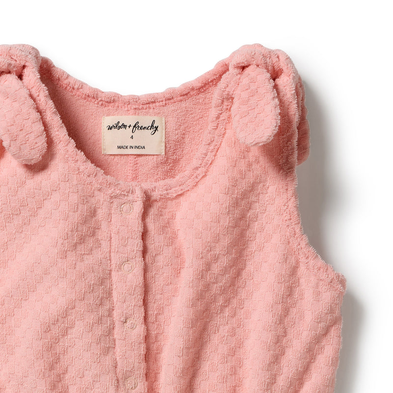 Wilson & Frenchy Petal Pink Check Organic Terry Playsuit