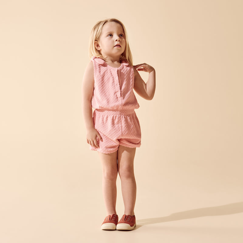 Wilson & Frenchy Petal Pink Check Organic Terry Playsuit