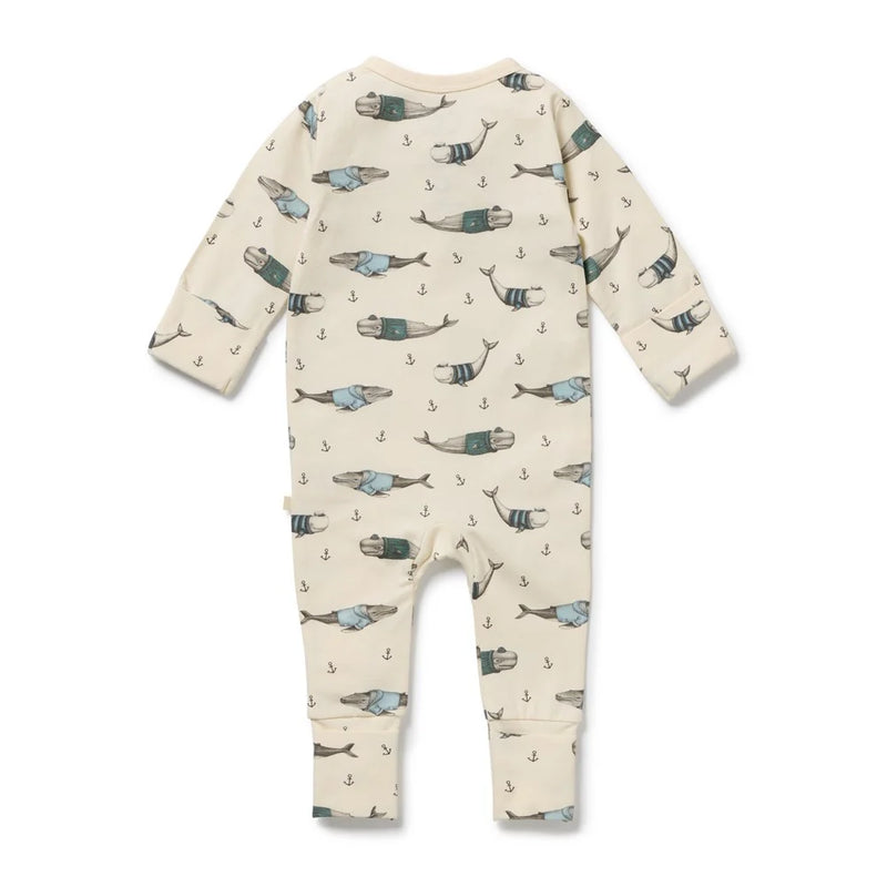 Wilson & Frenchy Woolly Whales Zipsuit with Feet - Organic Cotton Jersey