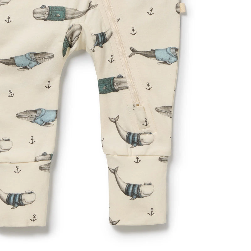 Wilson & Frenchy Woolly Whales Zipsuit with Feet - Organic Cotton Jersey