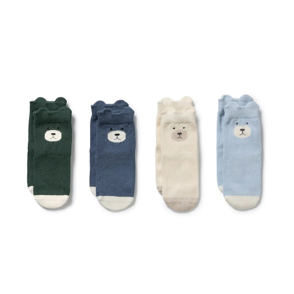 Wilson & Frenchy Boys Organic 4 Pack Socks - Moss buttermilk Storm Blue,  Twilight Blue,