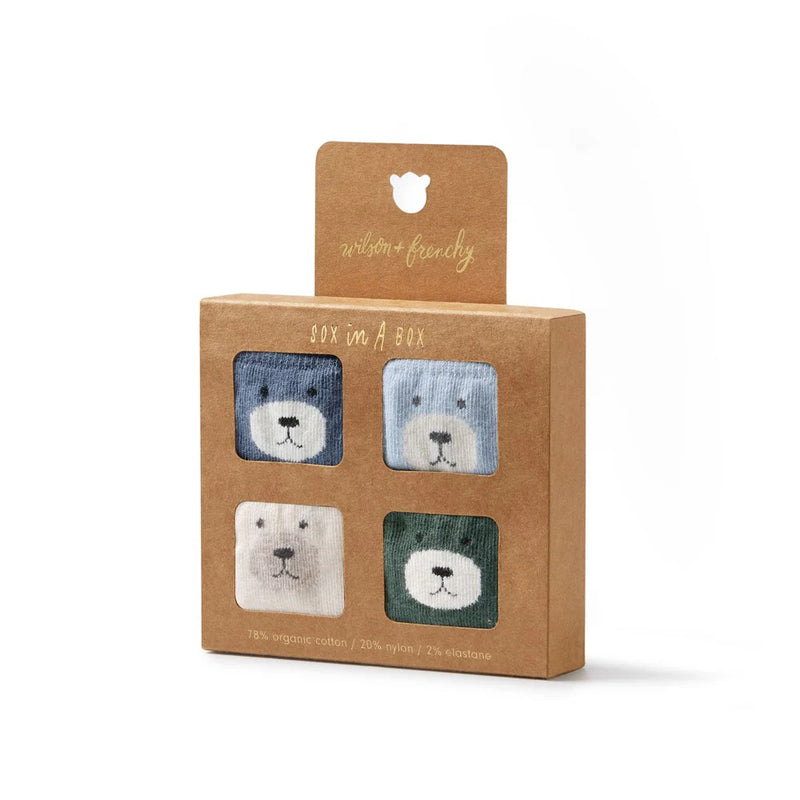 Wilson & Frenchy Boys Organic 4 Pack Socks - Moss buttermilk Storm Blue,  Twilight Blue,