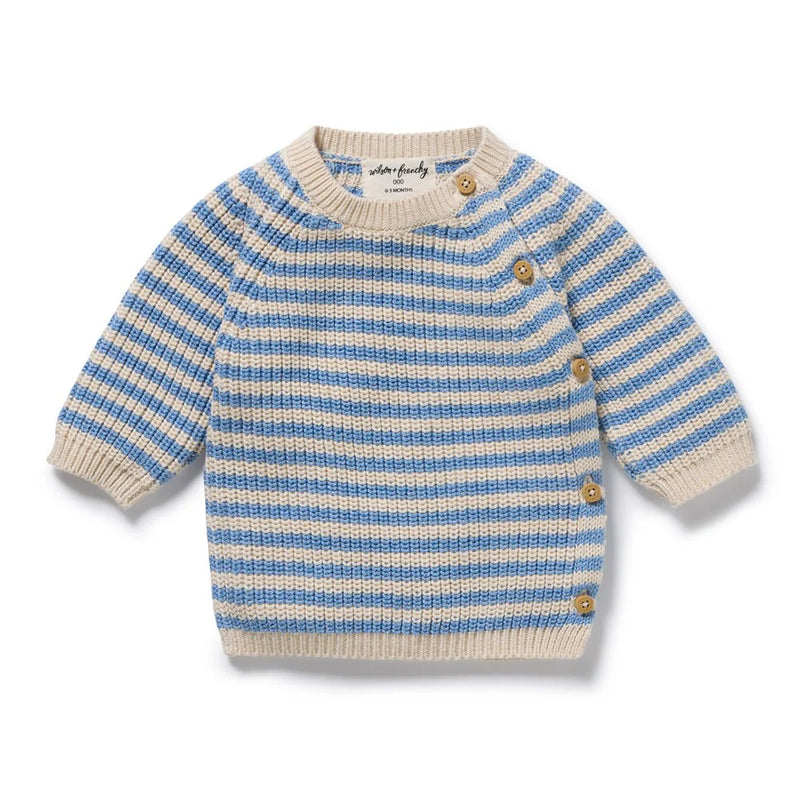 Wilson & Frenchy Blue Knitted Stripe Kimono Cardigan - Frosted Blue Knitwear