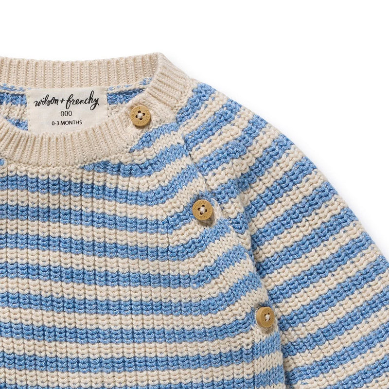 Wilson & Frenchy Blue Knitted Stripe Kimono Cardigan - Frosted Blue Knitwear