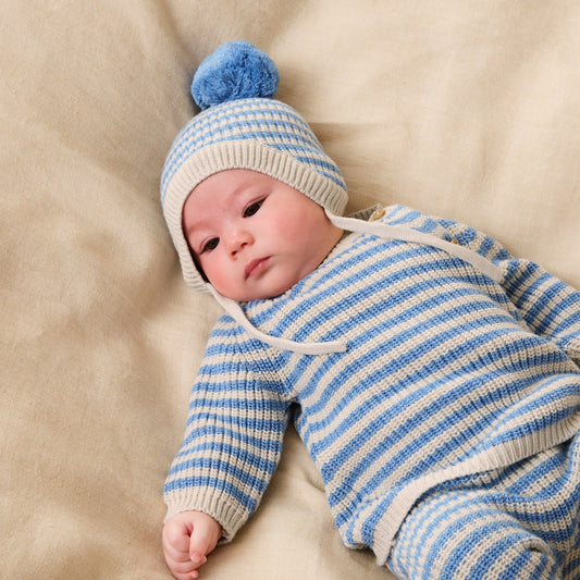 Wilson & Frenchy Blue Knitted Stripe Kimono Cardigan - Frosted Blue Knitwear