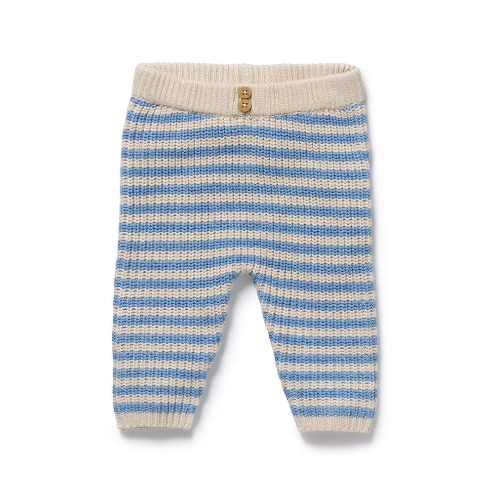 Wilson & Frenchy Organic Knitted Stripe Leggings - Frosted Blue
