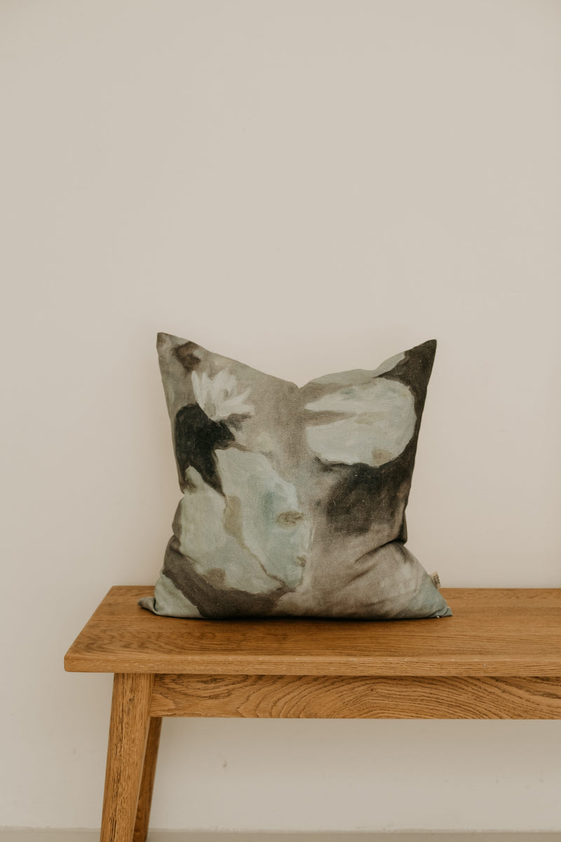 River & Isle Water Lily Bloom Linen Cushion w Feather Inner