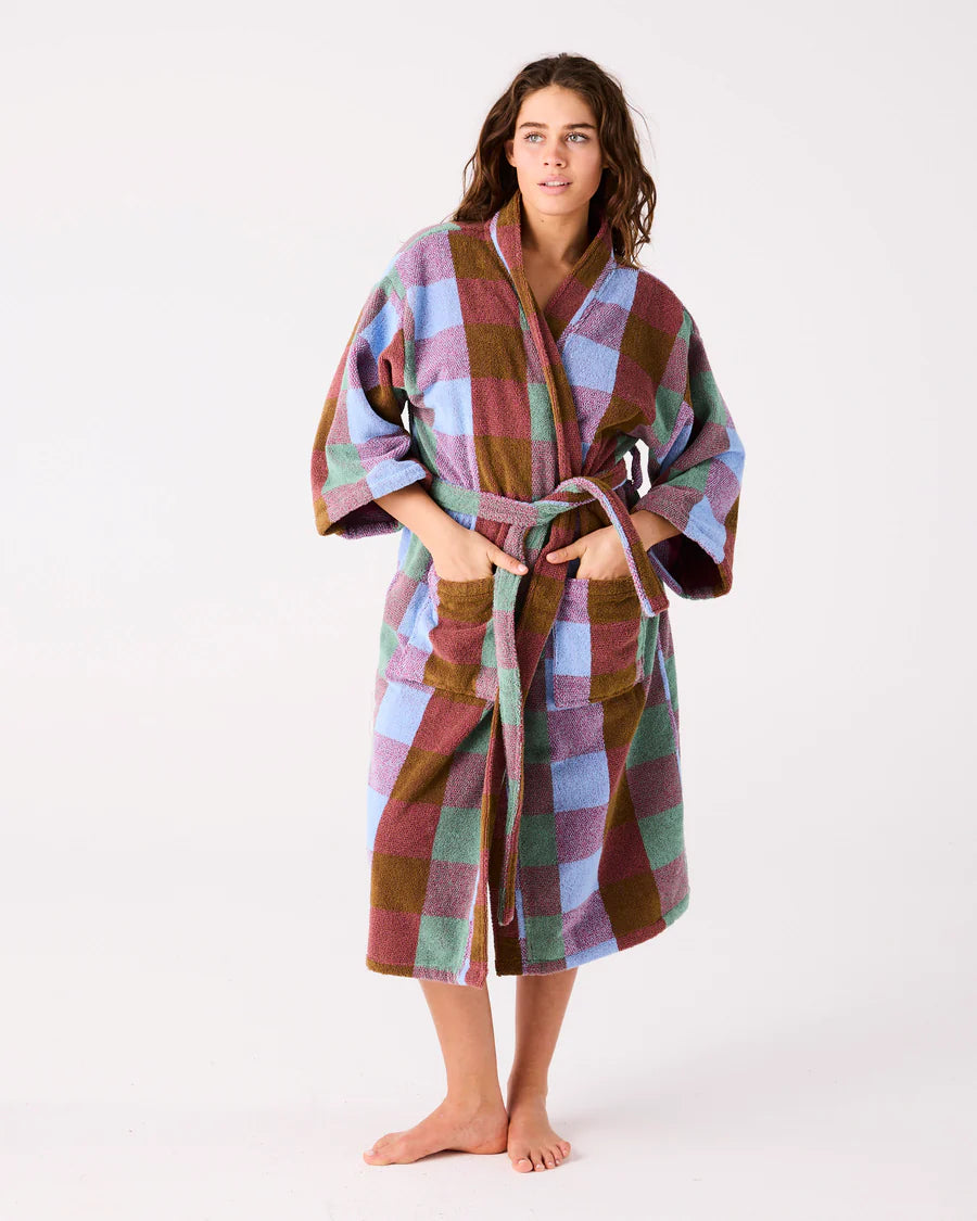 Kip & Co Bondi Tartan Terry Bath Robe S/M