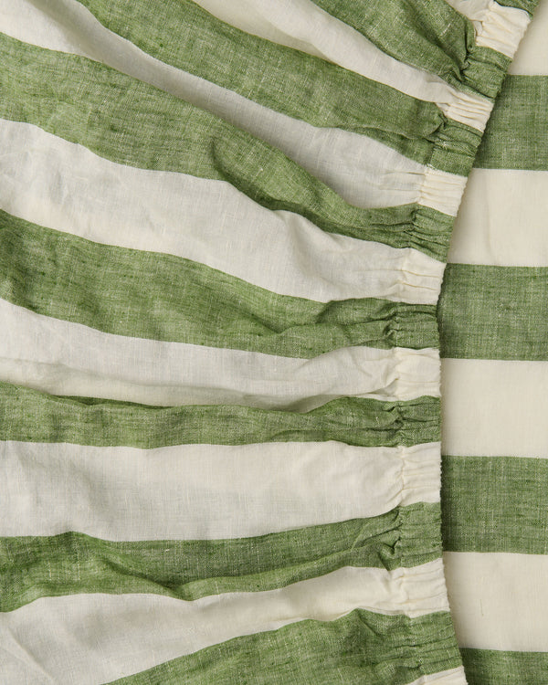 Kip & Co Moss Stripe Linen Fitted Sheet - King