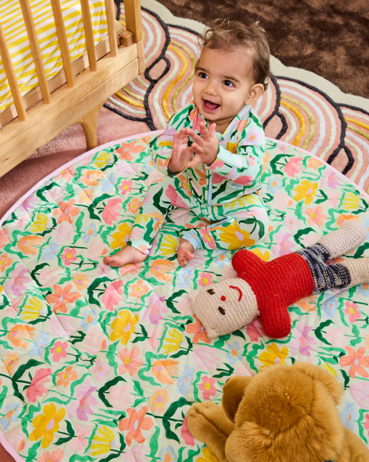 Kip & Co Popping Flower Green Quilted Play Mat