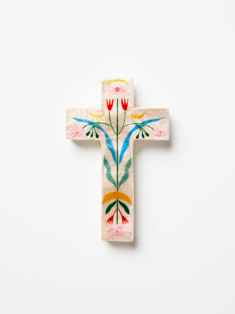 Jones & Co Fable Pink Floral Small Cross