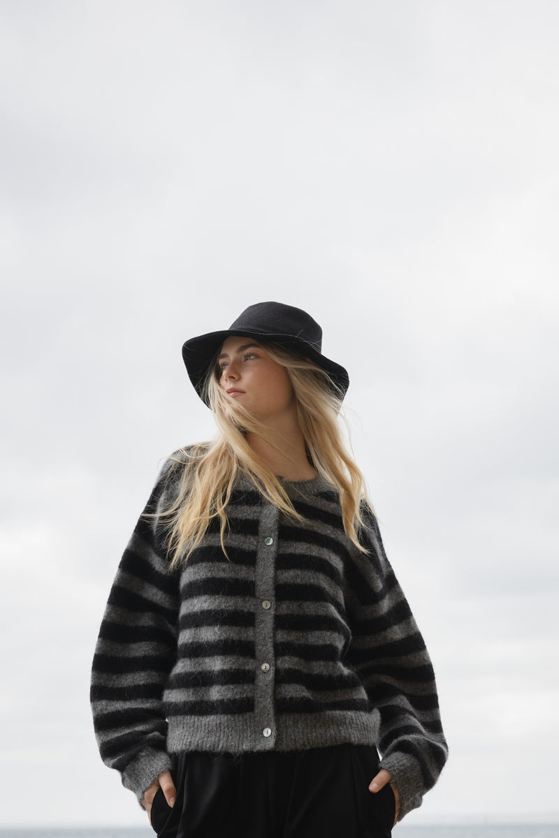 Sophie Alpaca Blend Cardigan - Graphite Stripe
