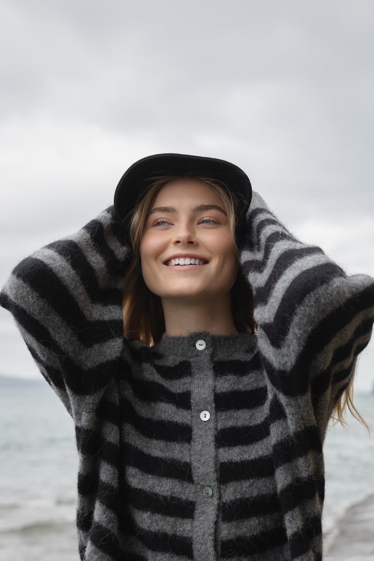 Sophie Alpaca Blend Cardigan - Graphite Stripe