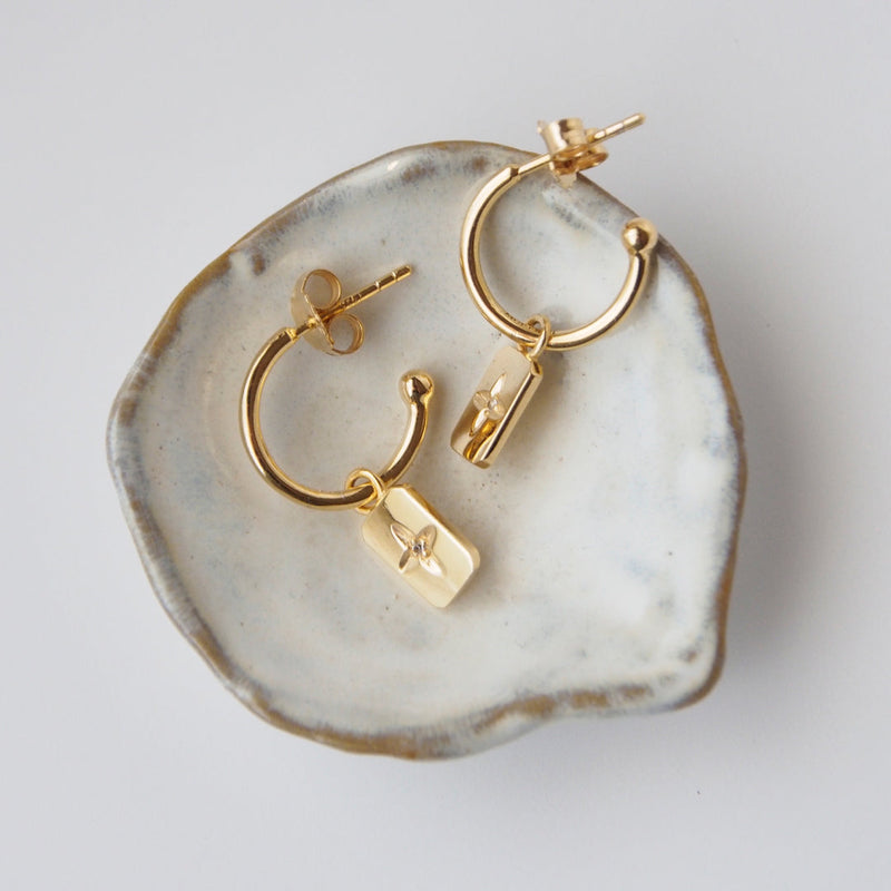 Murkani Rectangle Earrings in 18kt Gold Plate w White Topaz