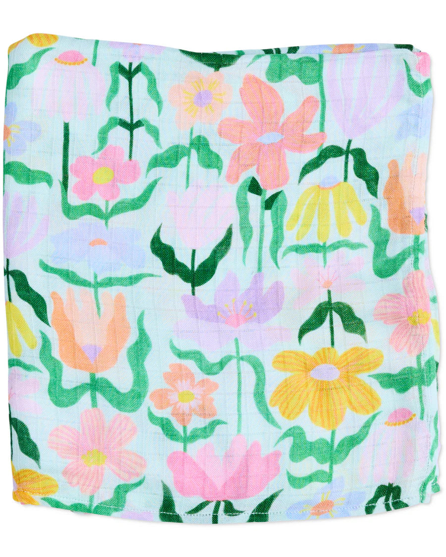 Kip & Co Popping Flowers Green Bamboo Swaddle