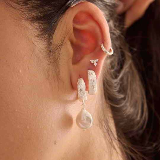 Murkani Cosmic Love Medium Sterling Silver Earrings With Pearls